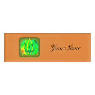 Green Jack o'lantern Halloween Thunder_Cove Name Tag