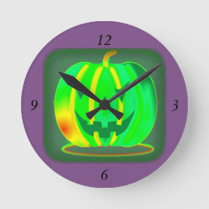 Green Jack o'lantern Halloween Thunder_Cove Round Clock