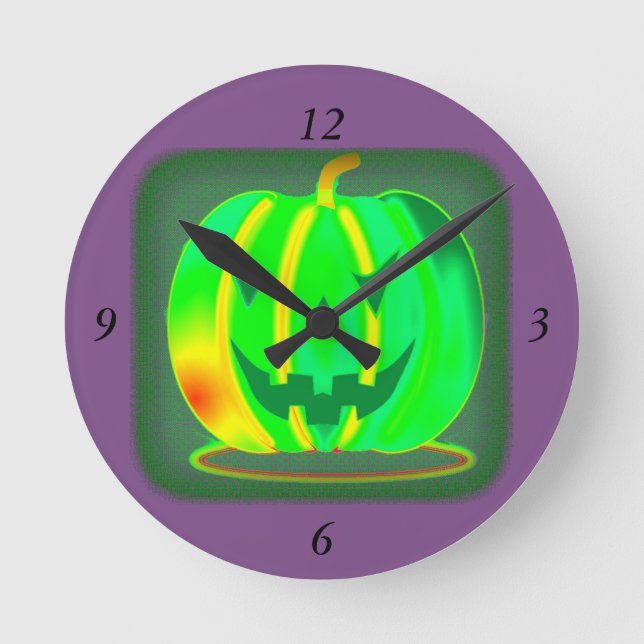 Green Jack o'lantern Halloween Thunder_Cove Round Clock (Front)