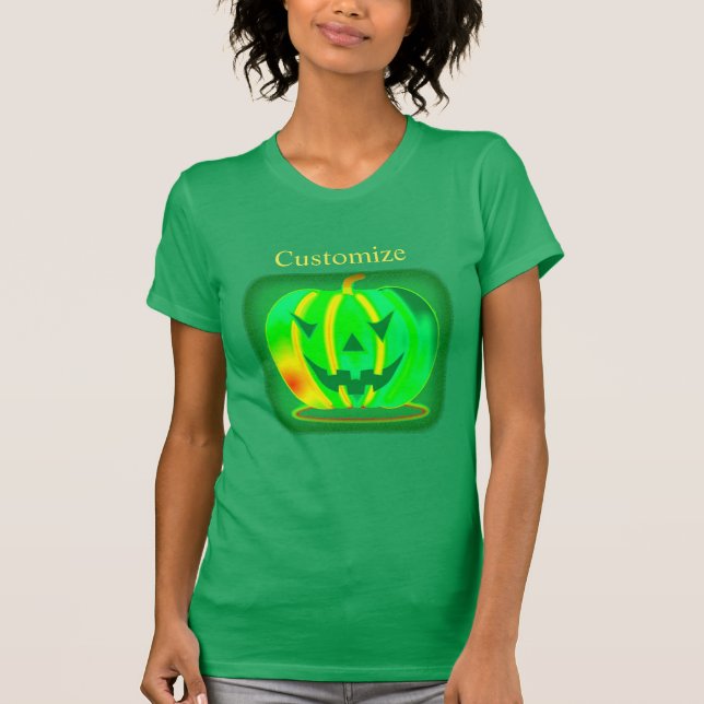 Green Jack o'lantern Halloween Thunder_Cove  T-Shirt (Front)