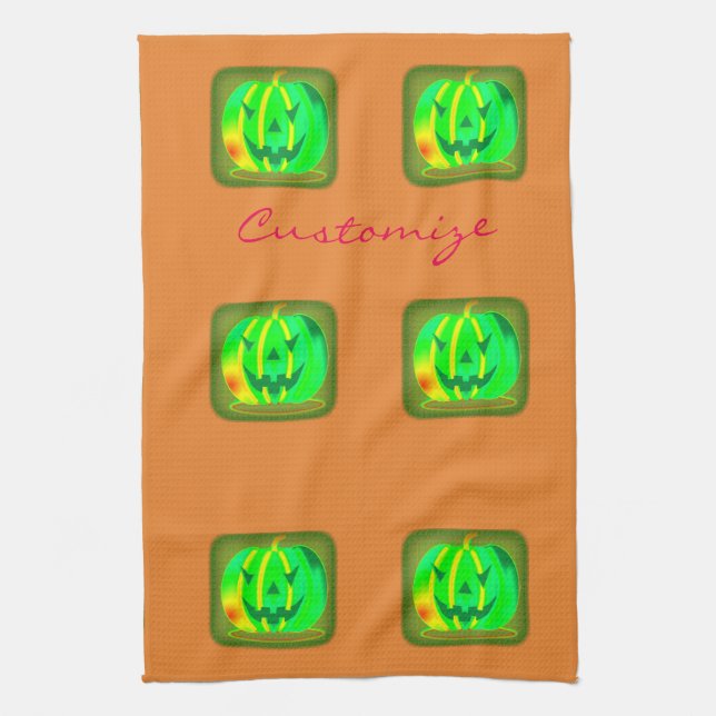 Green Jack o'lantern Halloween Thunder_Cove Tea Towel (Vertical)