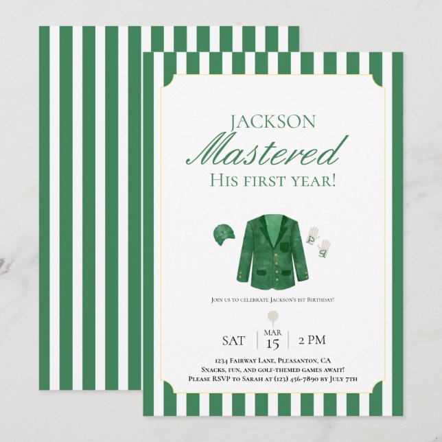 Green Jacket Golf First Birthday Invitation (Front/Back)