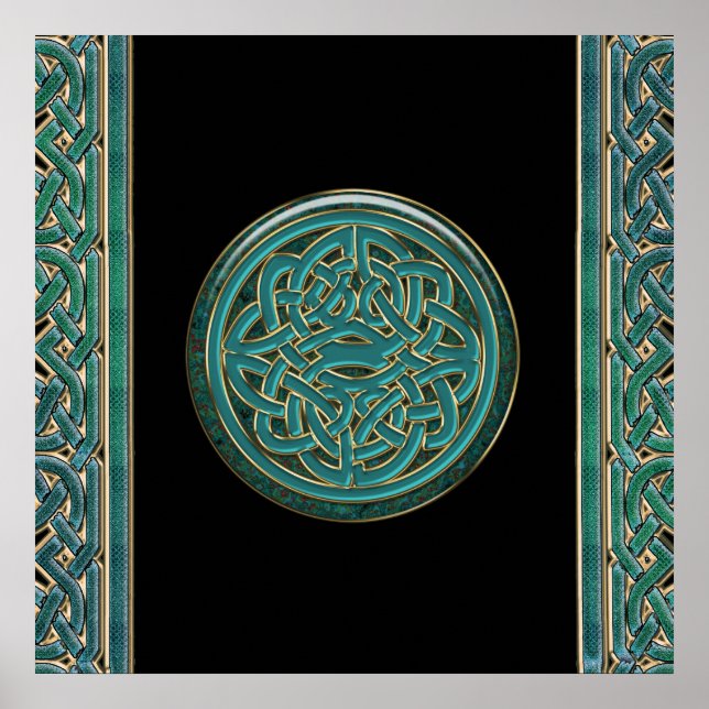 Green Jade and Marble with Gold Celtic Knot Poster (Front)