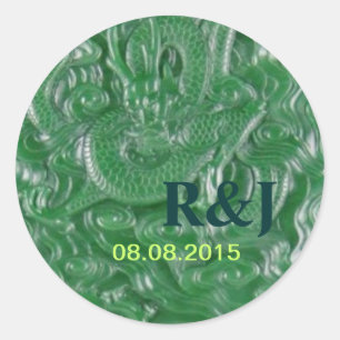green jade chinese dragon sculpture classic round sticker
