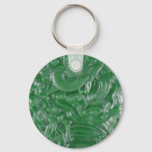 green jade chinese dragon sculpture key ring (Front)