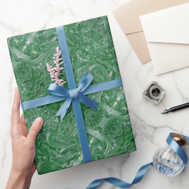 green jade chinese dragon sculpture wrapping paper (Gifting)