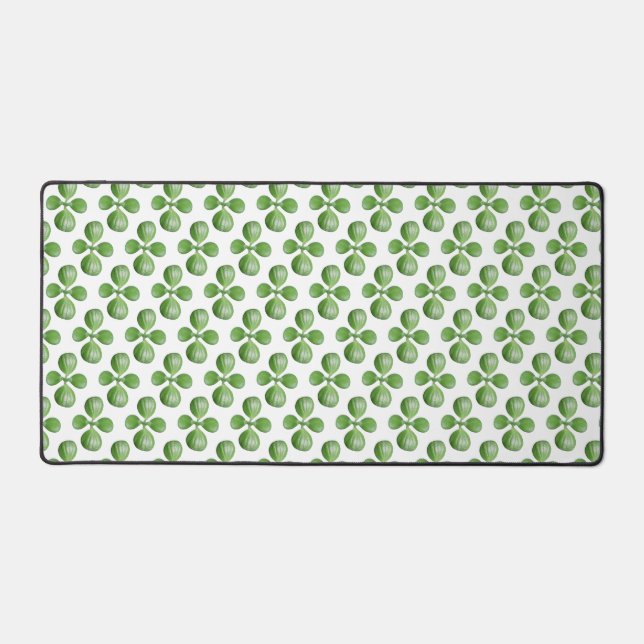 Green Jade Tree Leaves on White Desk Mat (Front)