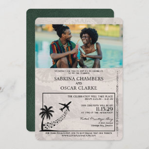 Green Jamaica Passport Wedding Invitation
