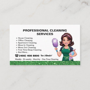 Green Janitor Maid Cleaning Service Business Card