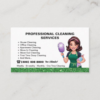 Green Janitor Maid Cleaning Service Business Card
