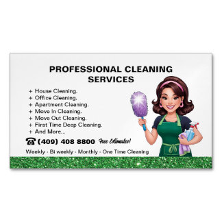 Green Janitor Maid Cleaning Service Magnetic Business Card