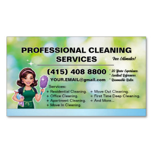 Green Janitorial Lady Business Card House Cleaning