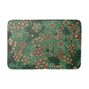 Green Japanese flower background traditional flora Bath Mat