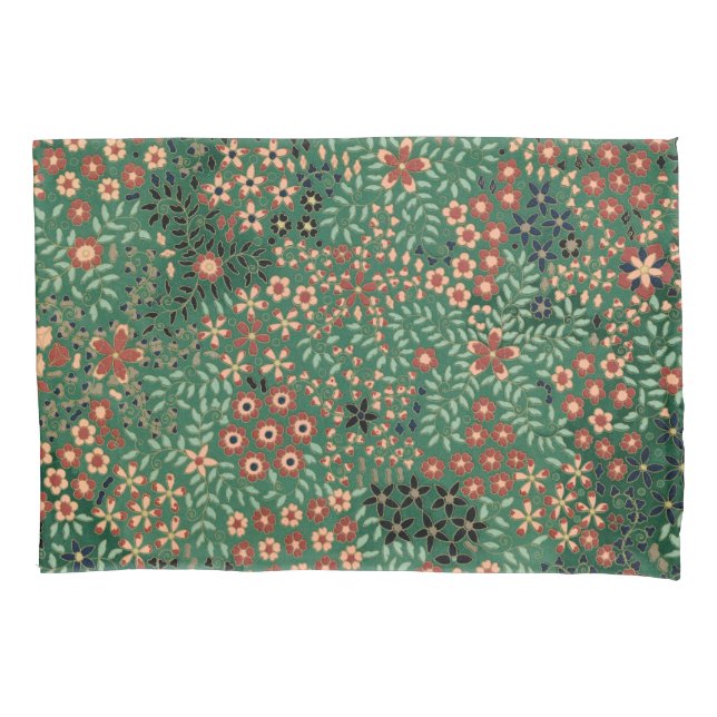 Green Japanese flower background traditional flora Pillowcase (Front)