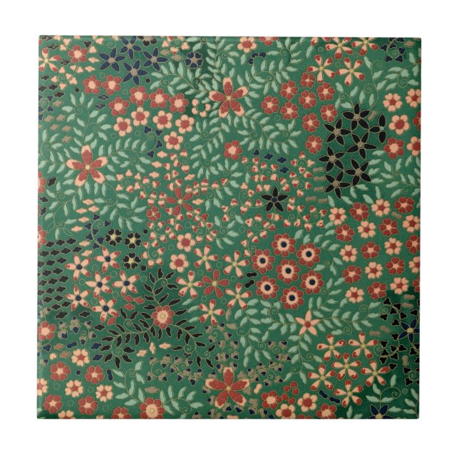 Green Japanese flower background traditional flora Tile (Front)