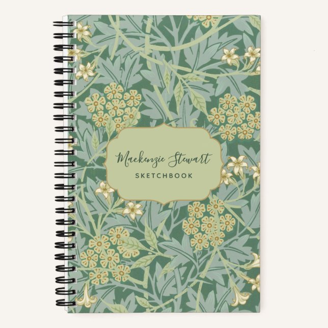 Green Jasmine Floral Pattern Sketchbook Notebook (Front)