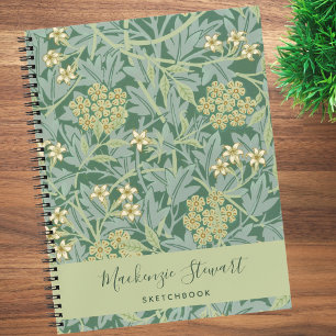 Green Jasmine Floral Pattern Sketchbook Notebook