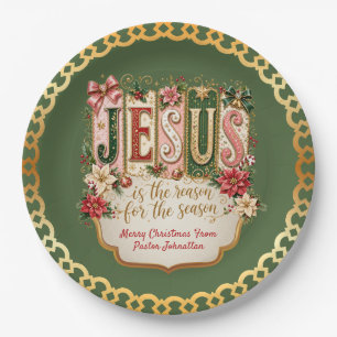 Green Jesus is the Reason for the Christmas Season Paper Plate