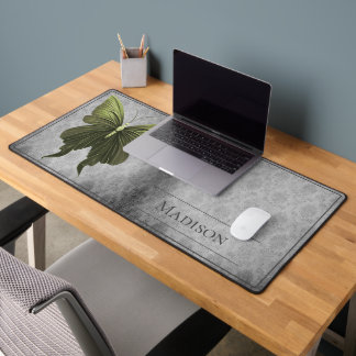 Green Jewelled Butterfly Damask Desk Mat