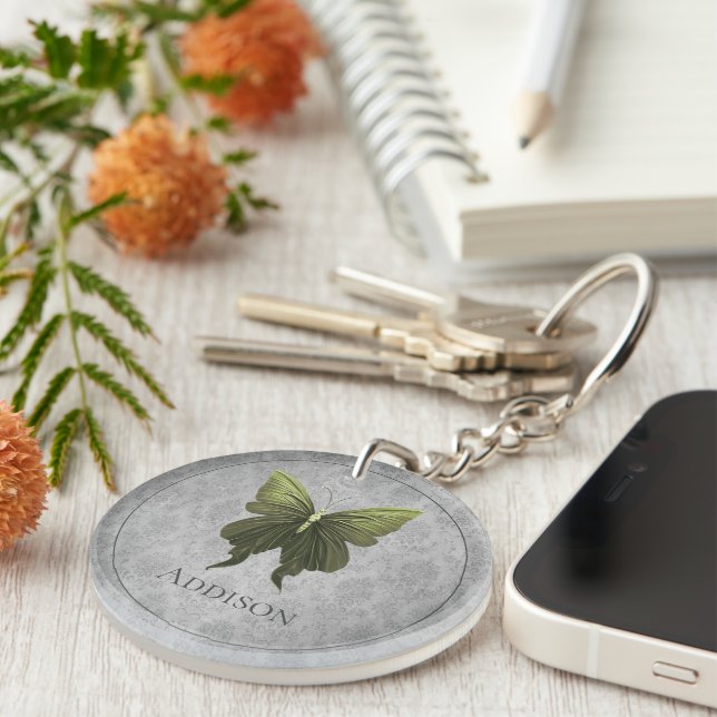 Green Jewelled Butterfly Key Ring (Front Right)