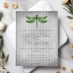 Green Jewelled Dragonfly Wedding Invitation