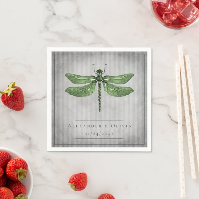 Green Jewelled Dragonfly Wedding Napkin (Insitu)