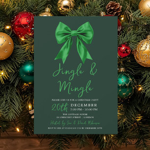 Green Jingle & Mingle Christmas Party Bow Green  Invitation