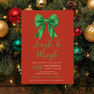 Green Jingle & Mingle Christmas Party Bow Red Invitation