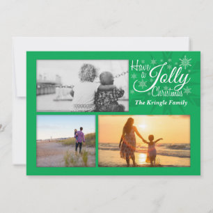 Green Jolly Christmas Snowflake Holiday Photo Card