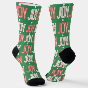 Green Joy Christmas Socks Red and White Letters