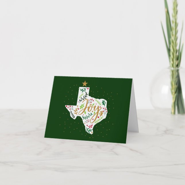 Green Joy Holiday Leaves Texas Shape Photo Card (Front)