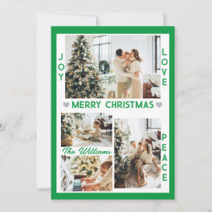 Green Joy Love Peace Personalised Christmas Photo Holiday Card