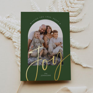 Green Joy Modern Script Arch Photo Christmas