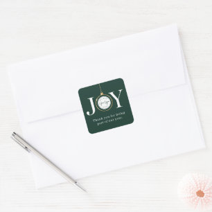 Green JOY Ornament Corporate Holiday Square Sticker