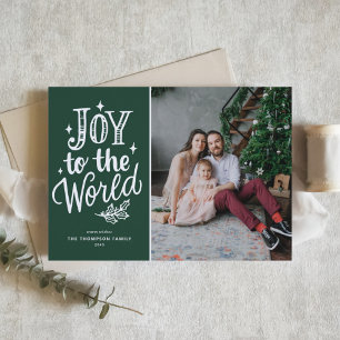 Green Joy To The World Christmas Carol Photo Holiday Card