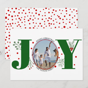 Green Joy with berries Christmas photo Holiday Card