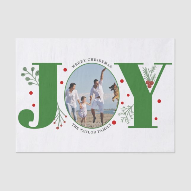 Green Joy with berries Christmas photo Tissue Paper (Front)