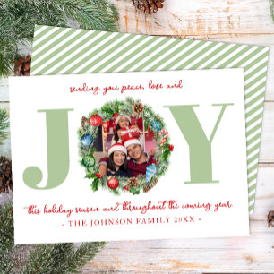 Green JOY Wreath Christmas Photo Card