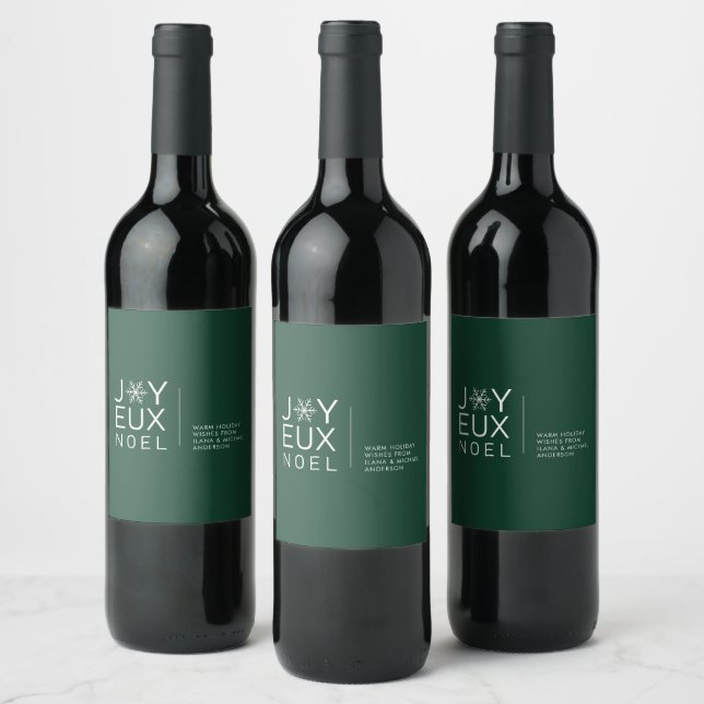 Green Joyeux Noel Minimalist Holiday Wine Label (Bottles)