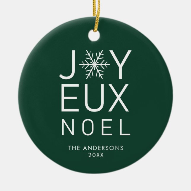 Green Joyeux Noel Modern Typography Holiday  Ceramic Tree Decoration (Front)
