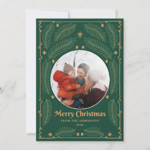 Green Joyful Botanical Frame Christmas Photo cards