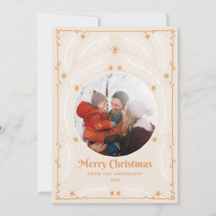 Green Joyful Botanical Frame Christmas Photo cards