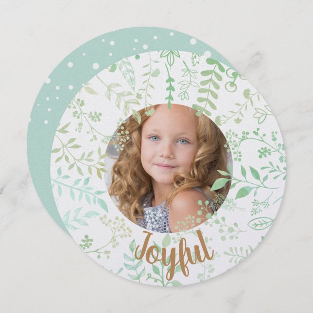 Green Joyful Christmas Holiday Photo Card (Front/Back)
