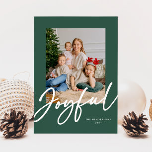 Green Joyful Script Photo  Holiday Card