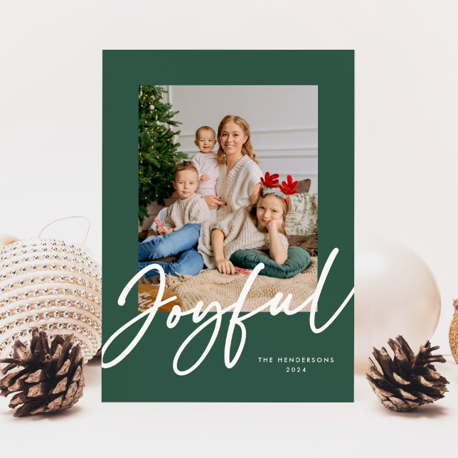 Green Joyful Script Photo  Holiday Card (Creator Uploaded)