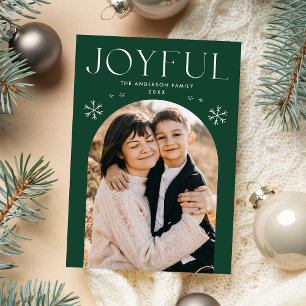 Green Joyful Snowflake Arch Photo Holiday Card