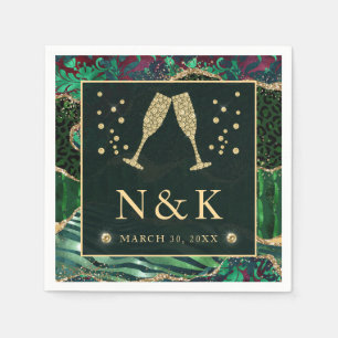 Green Jungle Animal Print Glitter Agate Wedding Napkin
