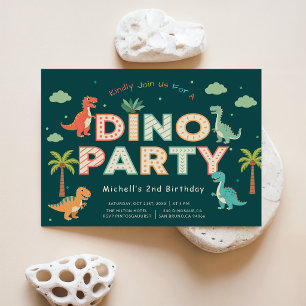 Green Jungle Dino Party Dinosaur 2nd Birthday Invitation