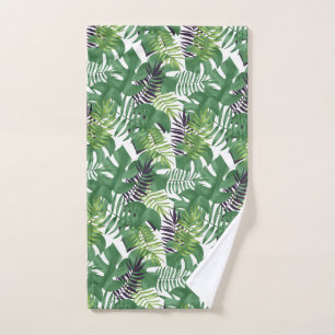 Green Jungle Leaves Nature Seamless Pattern White Hand Towel