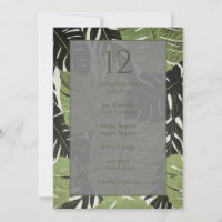 Green jungle tropical leaves,  table seating chart